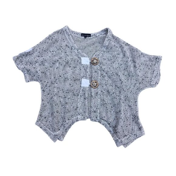 Mirror Image Sweaters - MIRROR IMAGINE Knit Crochet Cardigan Sweater Womens 1X Beige Short Sleeve Cotton